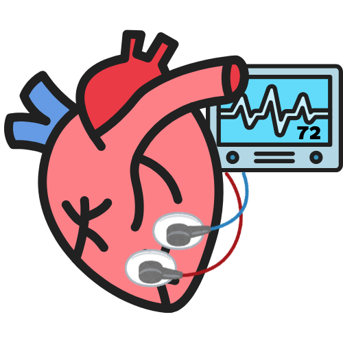 Animated heart with ECG leads and monitor showing ECG and conduction system and it's waves